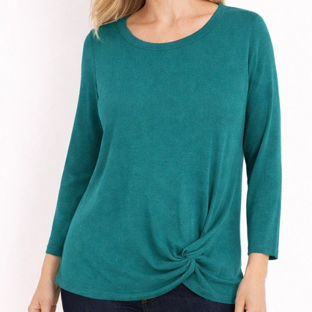 Chicos 3 Side Twist Pullover Sweater XL Green Round Neck Long Sleeve Casual
